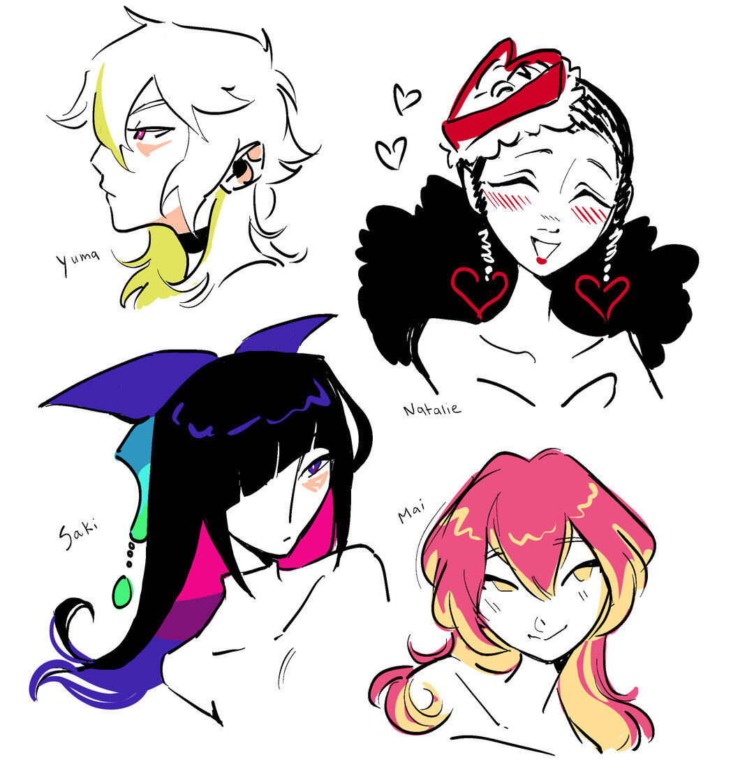 Yuma, Natalie, Saki, Mai sketches